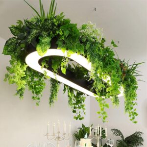 Corp Iluminat Suspendat Dreptunghiular cu Plante LED – Design Natural Modern