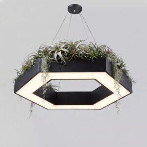 Corp de iluminat LED suspendat hexagonal cu plante decorative