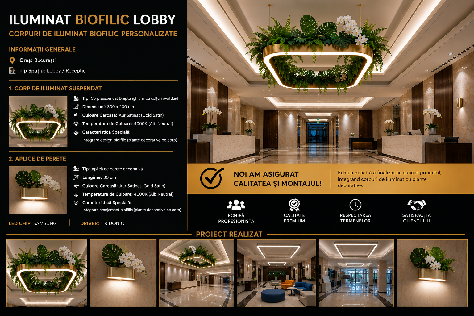 Iluminat Biofilic Lobby – București Iluminat biofilic personalizat pentru lobby în București – Custom Lighting