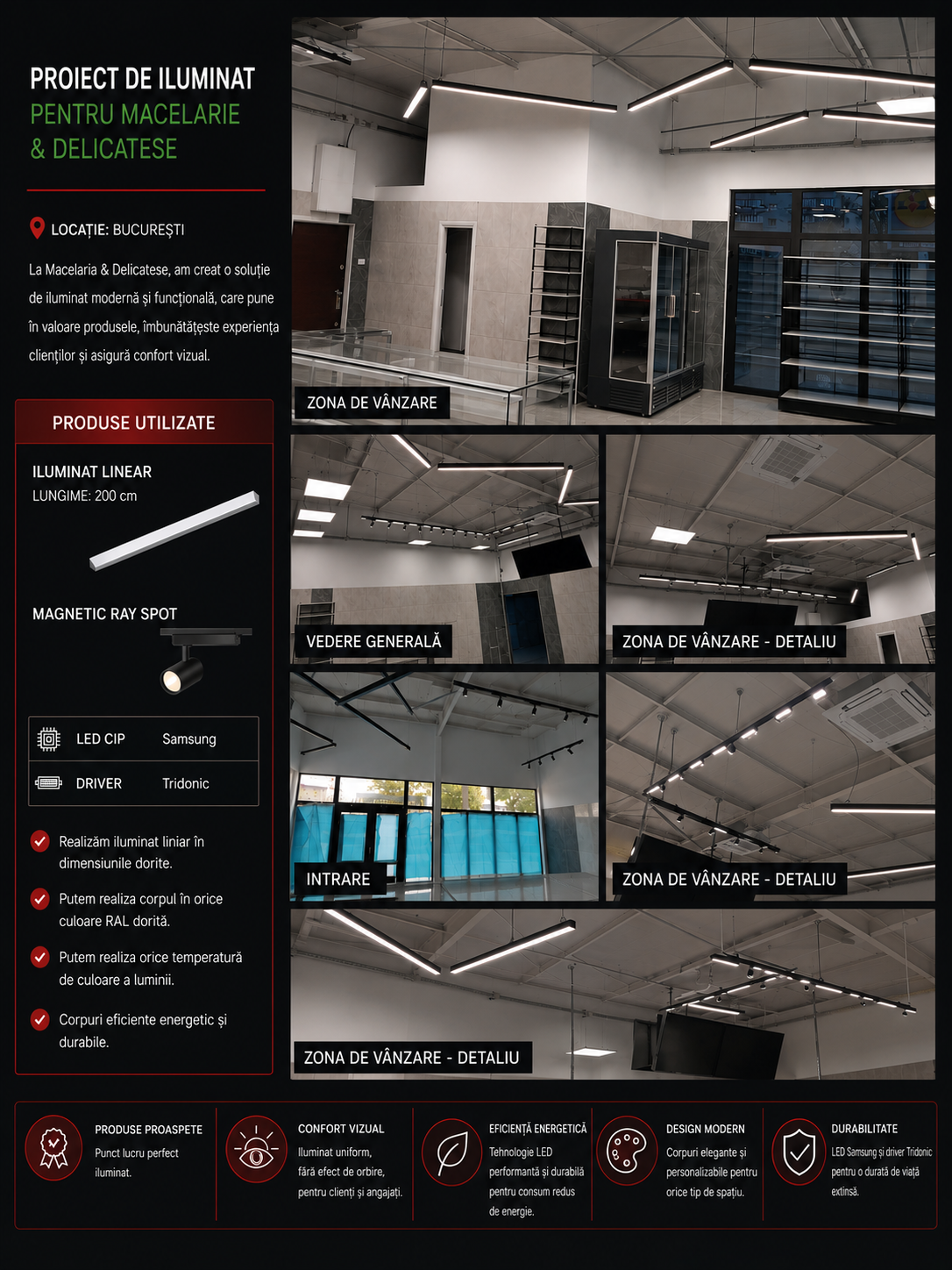 proiect-iluminat-macelarie-delicatese-bucuresti-iluminat-liniar-magnetic-ray-spot Proiect de iluminat pentru măcelărie și delicatese cu corpuri de iluminat liniare LED personalizate și spoturi magnetice.