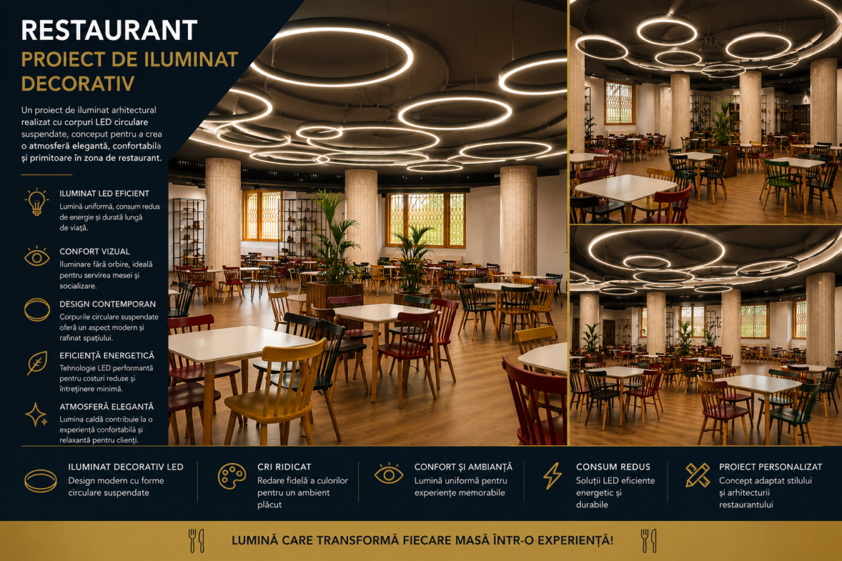 restaurant-iluminat-personalizat-corpuri-led-cerc Proiect de iluminat personalizat pentru restaurant cu cercuri LED
